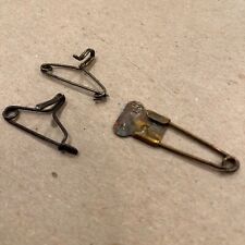 Qty 3  RARE Hard-to-Find Antique Vintage Safety Pins - Clothes Tag Brass / Steel picture