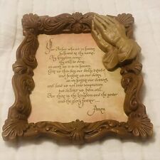 Vtg Lords Prayer Wall Art 3D Praying Hands Frame Resin Faux Wood12.5 x 10 -AA100 picture