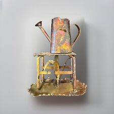 VTG Copper Tin Sculpture Watering Can Garden Potting Bench Rustic Brutalist picture