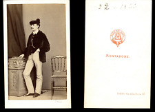 Montabone, Torino, Young Man in the Hat Vintage Albumen Print CDV. Print  picture