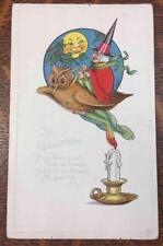 Antique E Von H Halloween Postcard If You Hear an Owl Hoot You'll be an Old Maid picture