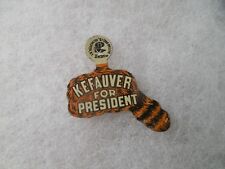 Estes Kefauver Campaign Coonskin Cap Tab 1952 Primary Pin Back President Button picture