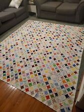 Vintage Hand Stitched Cathedral Window Quilt 90in X 100in  picture
