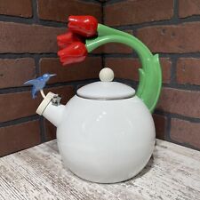 Ancona Vintage Hummingbird Teapot Tulips Kettle White, Great Condition VERY RARE picture