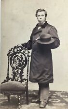 Vintage CDV Photo Well Dressed Man With Hat Black and White 4 x 2.5 picture