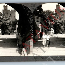 c1930s Helsingborg, Sweden Women Karnan Castle Stairs Real Photo Stereoview V45 picture