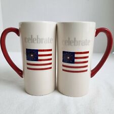 Americana Patriotic Celebrate Red White Blue Flag Fireworks Coffee/Tea Mugs (2) picture