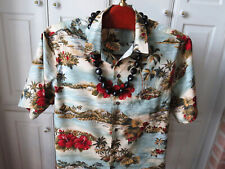 Size 2XL - RJC Men's Aloha Shirt  Tropical Red Hibiscus Grass Huts Mountains picture