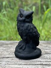 Carved Obsidian Crystal Owl- Natural 2.7” Cute Matte Obsidian Stone Owl Carving picture