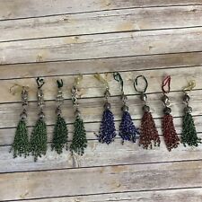 Victorian Christmas Ornament Beaded Tassels Silver Angel Green Red Lot of 9 picture