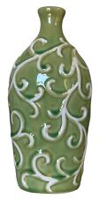 Ceramic White & Green Textured Swirls Vase 9.25” picture
