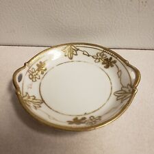 Vintage Nippon Hand Painted White and Gold Open Salt Mini Handled Dish picture