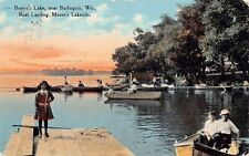 Burlington Wisconsin Brown's Lake Boat Landing Moore's Lakeside Vtg Postcard B5 picture