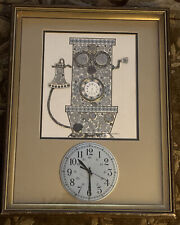 🕦 Vintage Girard - Framed Watch Parts Art Telephone / Working Clock - Signed picture