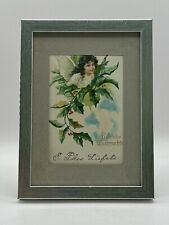 Antique 1910-15 Christmas Ivy and Angel Postcard Framed Art picture