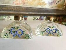 Two Antique Vintage French Hand Painted Glass Perfume Cologne Bottles Paris picture