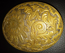 VINTAGE Native Feathers JEWELERS BRONZE HEAVY SILVER-PLATE Belt Buckle CRUMRINE picture