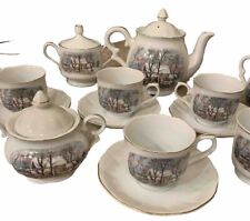Avon Currier & Ives 16pc Collection Teacups Coffee Teapot  Sugar Creamer Bell picture