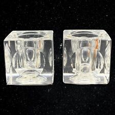 Pair of CITADEL 24% Lead Crystal Made In Mexico Ice Cube Candle Holders 2.5”T picture
