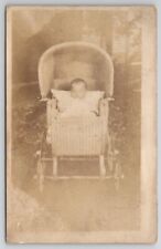 RPPC Darling Baby In Large Wicker Carriage Postcard A44 picture