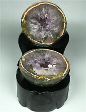 1.02lb China Natural Warring States Agate Geode /Amethyst Quartz Crystal/Stand picture