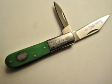 SCHRADE USA KNIFE MANUAL GREEN HANDLE TRACTOR UP TWIN BLADE STAINLESS KNIFE picture