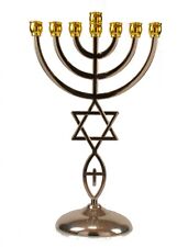 Messianic Jewish Star of David 7 Branch Silver w/ Gold Tips 7 Branch Menorah    picture