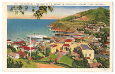 Santa Catalina Island California Avalon Harbor c1940 boat, Wrigley Mansion picture