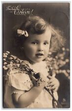 Easter Greetings Sweet Little Girl Tiny Hair Bow RPPC Postcard B27 picture
