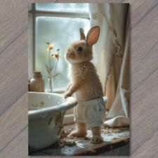 POSTCARD Bunny Rabbit Robe In Bath Bathrobe Bathroom Cute Shower Clean Robe picture