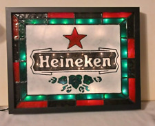 Heineken Inspired Beer Sign Stained Glass Look Lighted Hand Painted picture