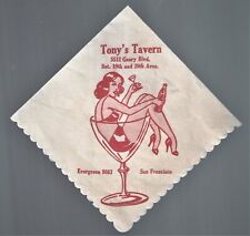 Vintage Tony's Tavern Bar Napkin - 5512 Geary Blvd. San Francisco Excellent Cond picture