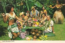 Postcard HI Luau Hula Leis Hawaiian Feast Island Natives Music Singing Dancing picture