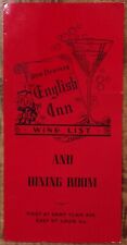 1950s EAST ST LOUIS ILLINOIS NEW DROVERS ENGLISH INN WINE LIST DINING MENU B637 picture