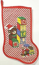 Christmas Bear Stocking -Red/White Diagonal Stripes w/ Bear Playing 16