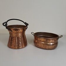Rustic Copper Pots Farmhouse Decor Set of 2 Cottagecore Planters picture