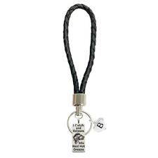 Custom I Catch and Release Fishing Silver Black Leather Key Chain Choose Initial picture