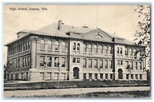 1910 High School Campus Building Dirt Road Entrance Stanley Wisconsin Postcard picture