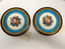 PAIR ANTIQUE SEVRES PORCELAIN CIRCULAR PLAQUES WITHIN ORMOLU & WOOD FRAMES picture