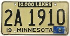 Vintage Minnesota 1960 1961 10,000 Lakes License Plate 2A 1910 in Nice Condition picture