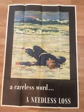 Original VTG WW2 Poster 1943 A Careless Word A Needless Loss 40