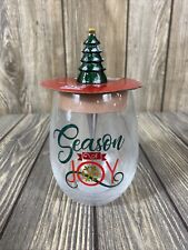 Holiday Time Season Of Joy Tree 19 Oz Stemless Wine Glass With Bottle Topper picture