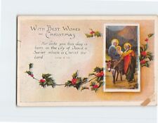 Postcard Christmas Wishes Luke 2:12 Christmas Holly Art Print picture