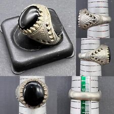 Vintage Middle Eastern Jewelry Yamane Black Holy Agate Pure Slivered Ring picture