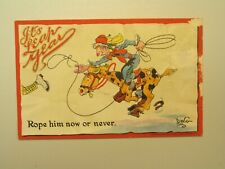K1136 Postcard Leap Year lady riding horse roping a man now or never -poor cond picture