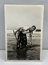 Seaside Oregon~Clamming~Man in Surf with Clam & Stick~  RPPC Damaged As Is picture