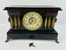 Antique 1912 W. M Gilbert Wooden Architectural Mantle Clock w/Original Key picture