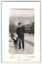 1912 Donald & Prince Dog Animal Snow Winter East Orange NJ RPPC Photo Postcard picture