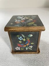 VTG Reverse Painted Decorative Wooden Box W/Flowers/Butterflies Stained Glass picture