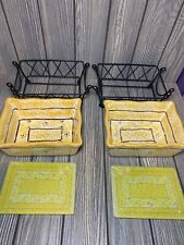 Lot of 2 Temp-Tations Old World Yellow 1 Qt Baking Dishes w/Racks&Cutting Boards picture